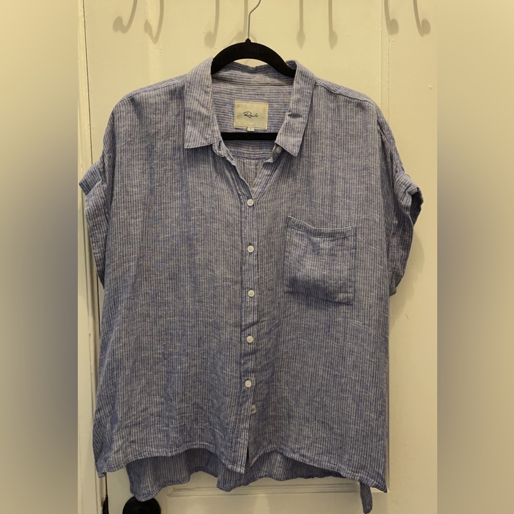 Rails Blue And White Collared Button Down, Rolled… - image 1